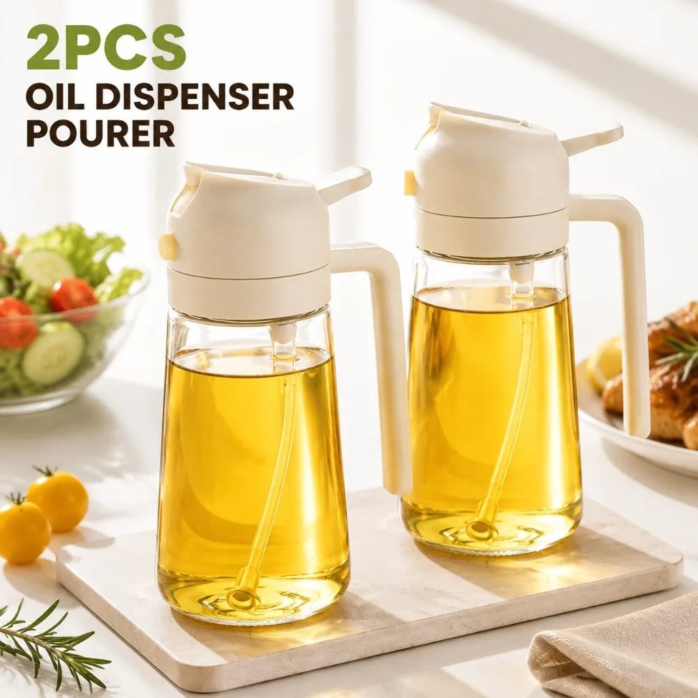 2-in-1 Glass Oil Dispenser & Sprayer Bottle Set – 2Pcs