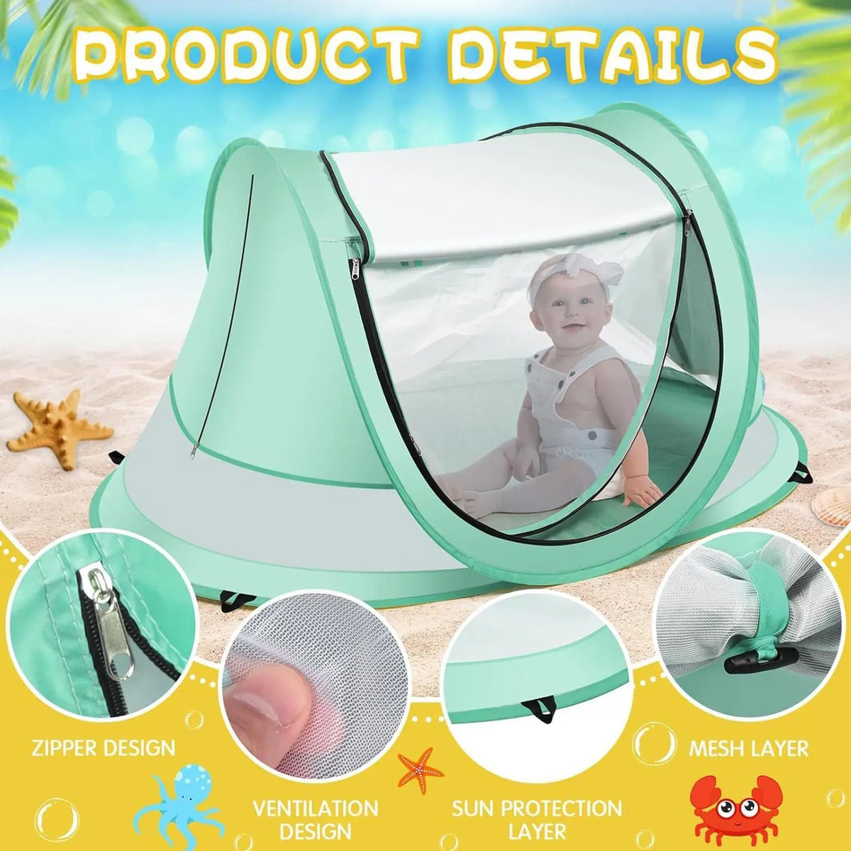 Toddler Pop-Up Beach Tent UPF 50+ Baby Sun Shade Dome | Green