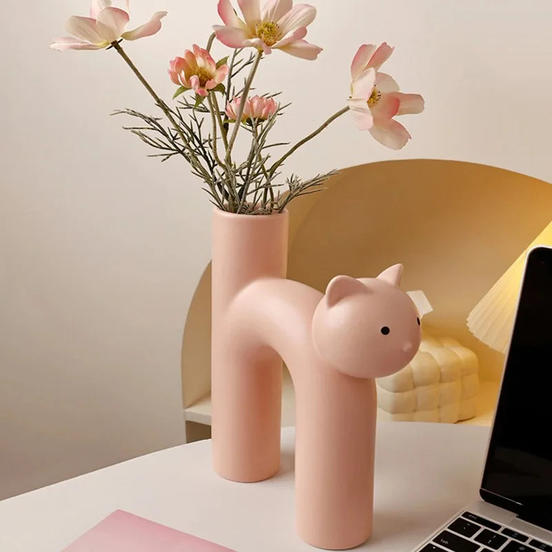 Resin Cat Flower Vase – Handmade Kitty Bud Vase Home Decor