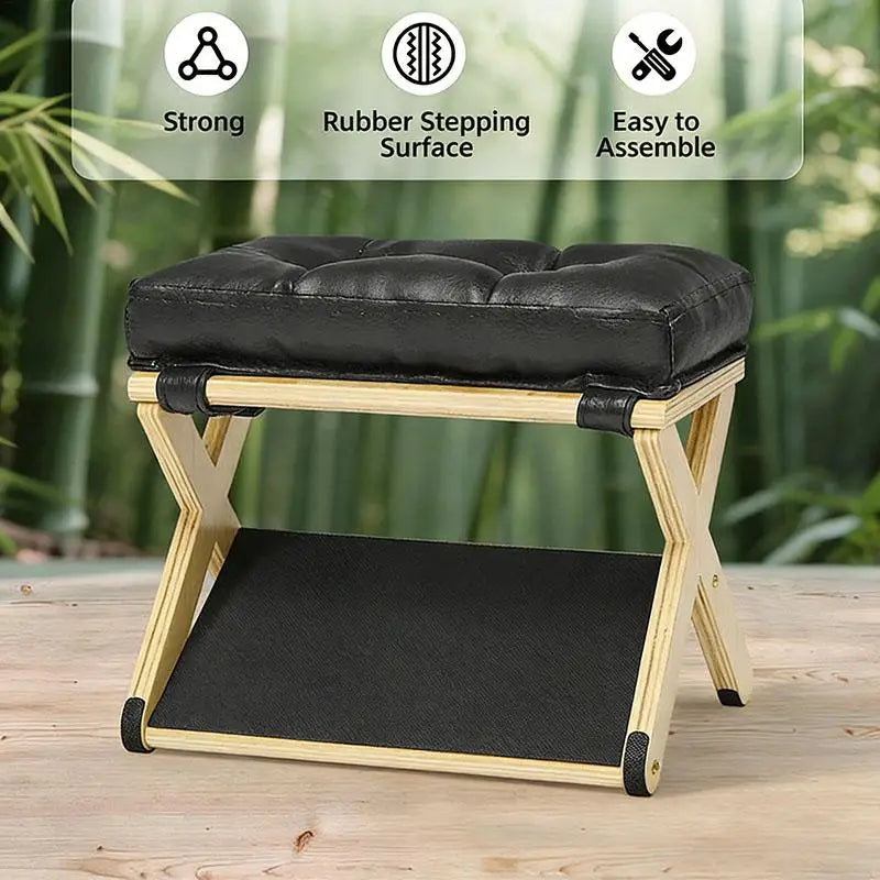 Wooden Under Desk Footrest | 2-Layer Non-Slip Foot Stool