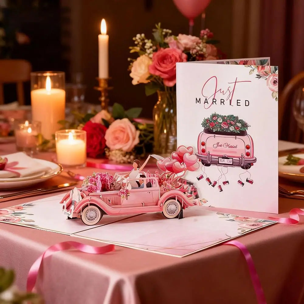 3D Pop-Up Wedding Card – Floral Watercolor Just Married