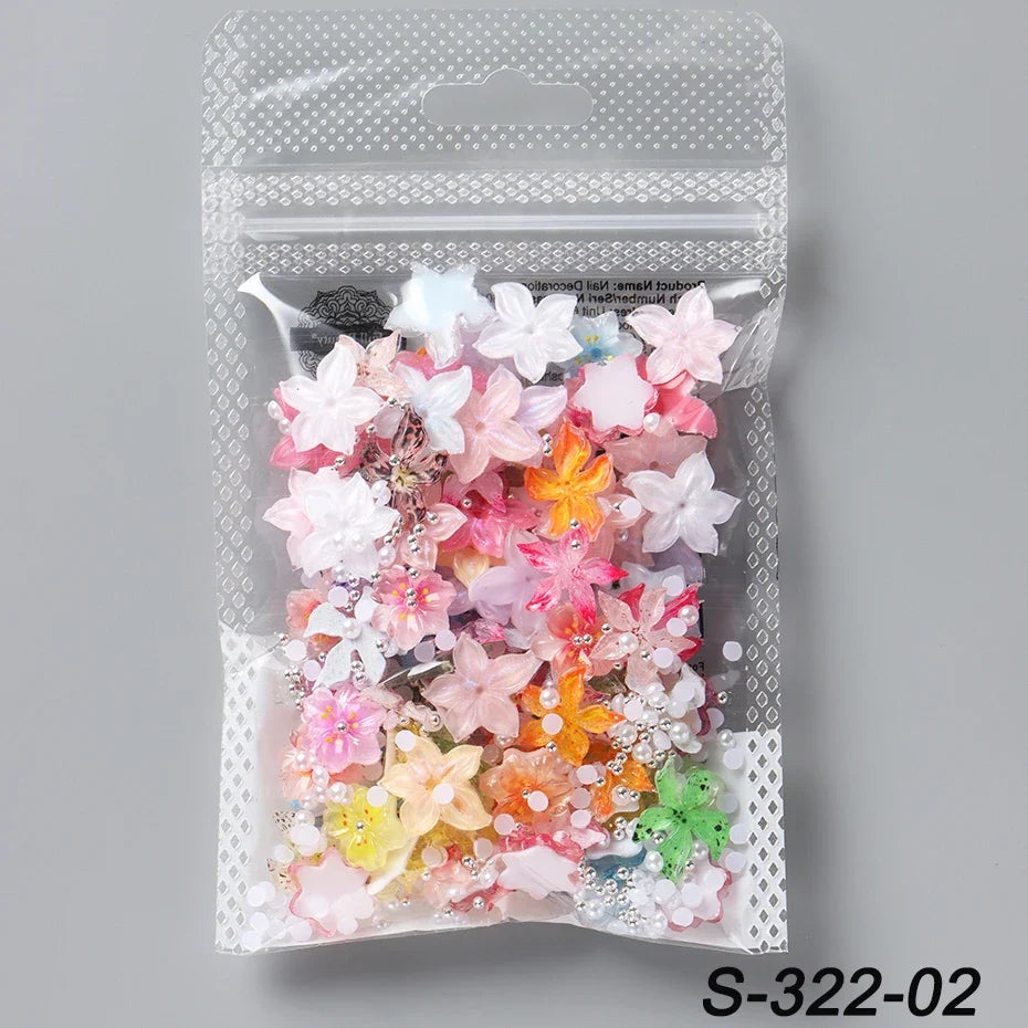 Resin Flower Nail Charms Camellia Sakura Pearl – 30/50pc Set