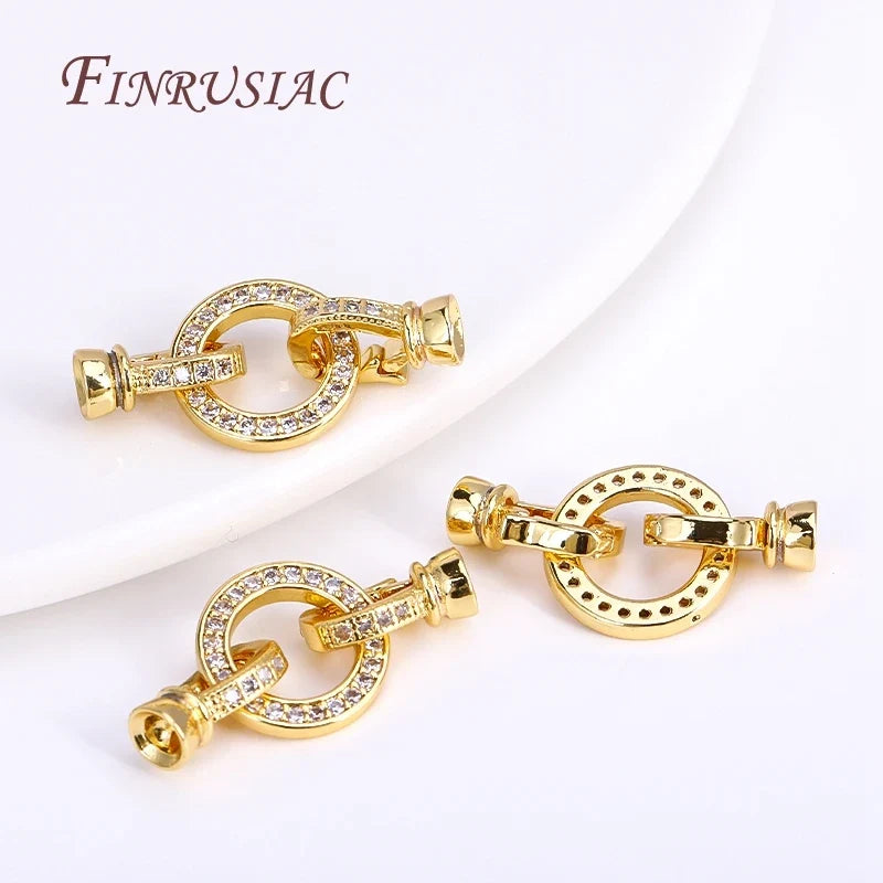 18K Gold Plated Zircon Round Connector Clasp | DIY Jewelry