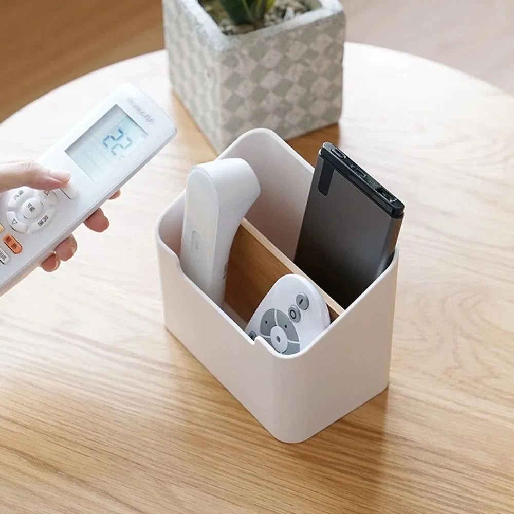 Wooden Remote Control Organizer & Desktop Storage Box