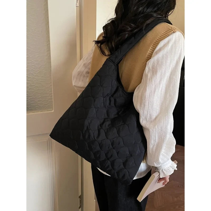 Nixie Quilted Tote Bag – Korean Style Large Shoulder Bag