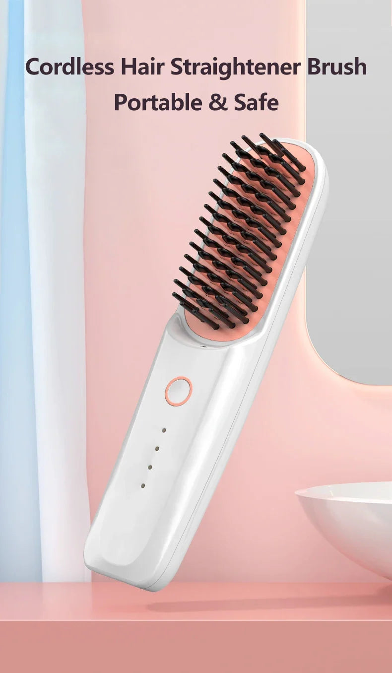 Wireless Ionic Hair Straightener Brush – USB Rechargeable Comb