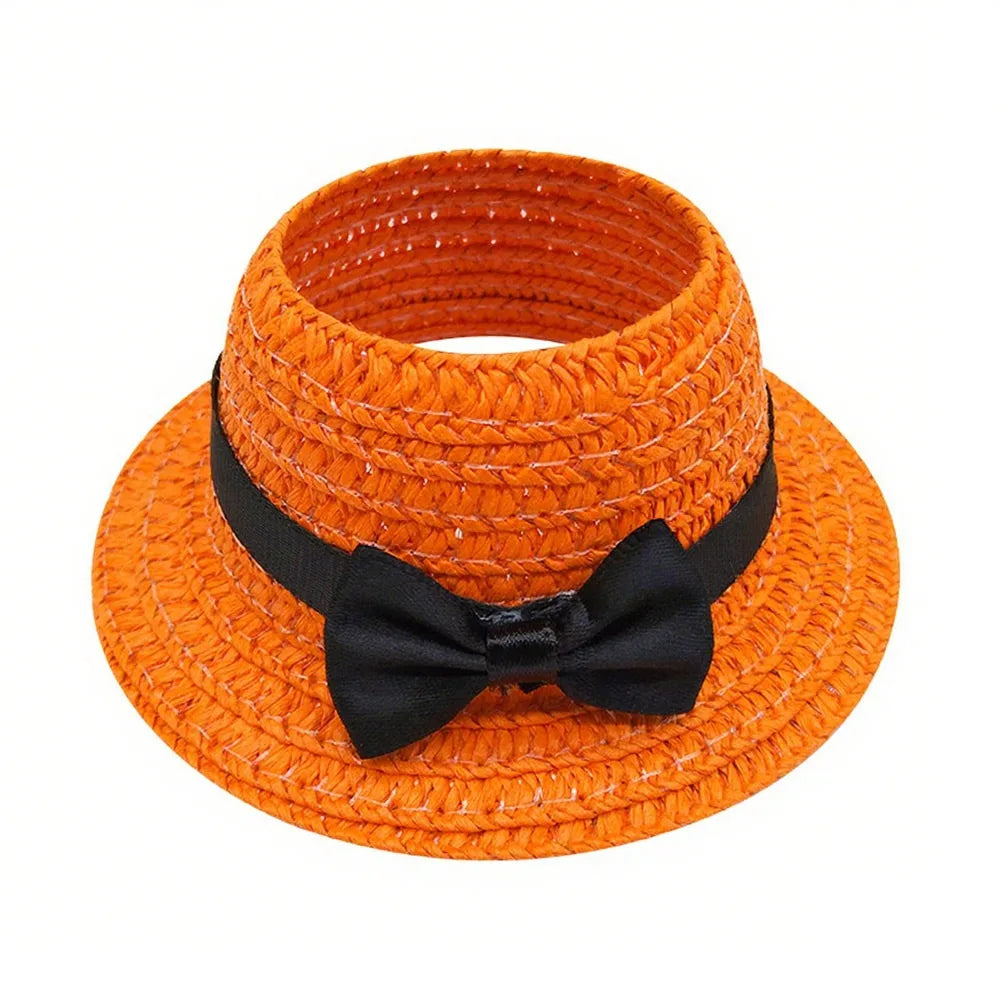 Miniature Straw Doll Hat with Bow – 1/6 Scale 10.5cm Accessory