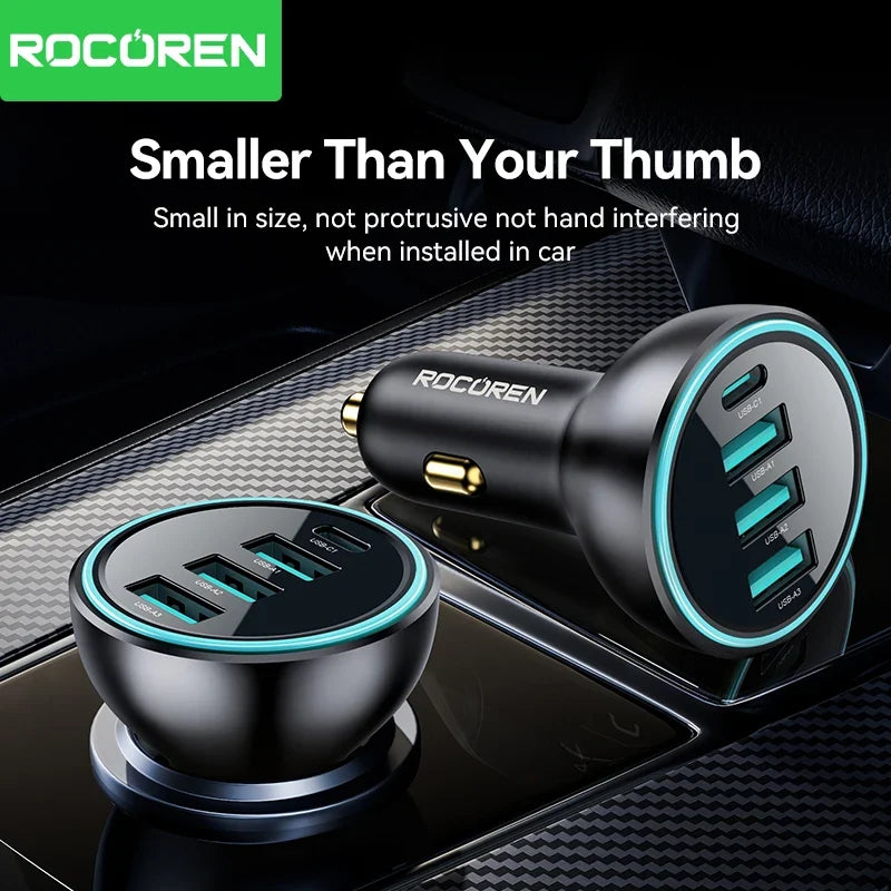 Rocoren 55W 4-in-1 USB-C Car Charger – PD & QC4.0 Fast Charge