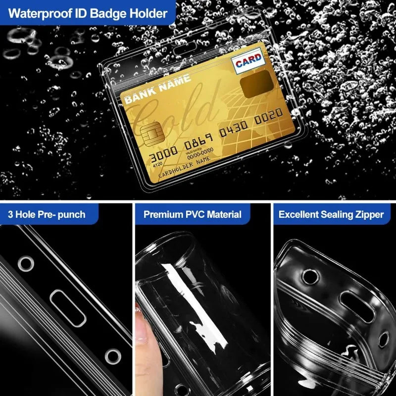 10pcs Transparent Horizontal ID Card Badge Holders – Waterproof