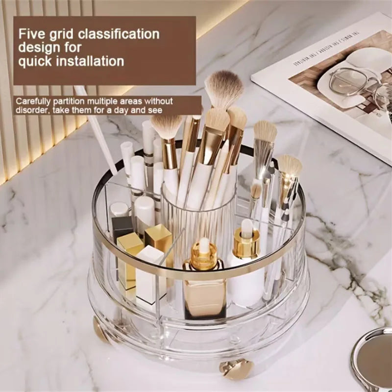 360° Rotating Makeup Brush Holder with Dustproof Cover