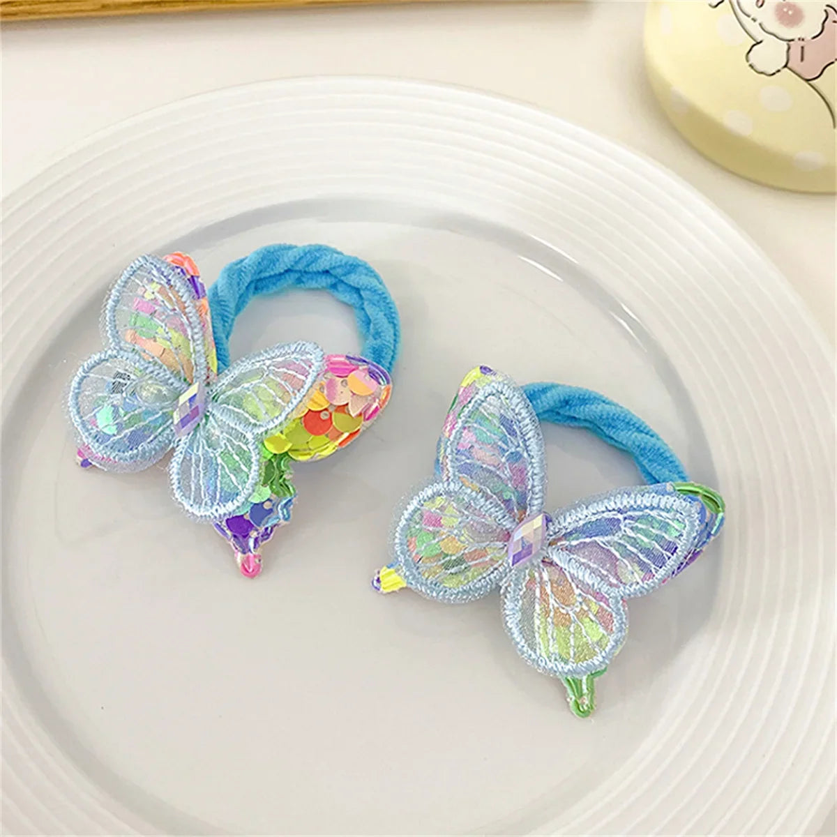 2PCS Sequin Butterfly Hair Ties for Girls – Elastic Ponytail Bands