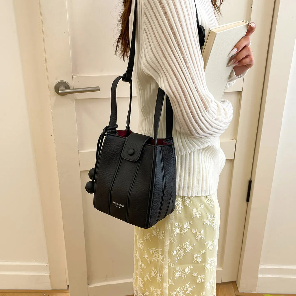 Korean Minimalist Patchwork Bucket Bag | Retro Shoulder Bag