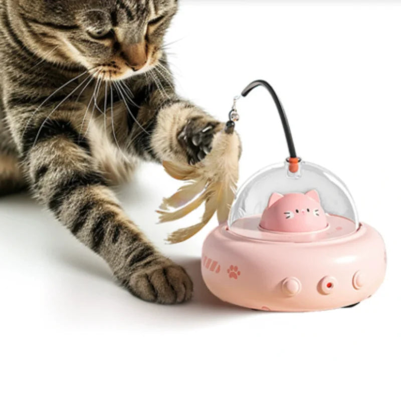 USB Rechargeable Rotating Feather Cat Toy | Interactive Auto