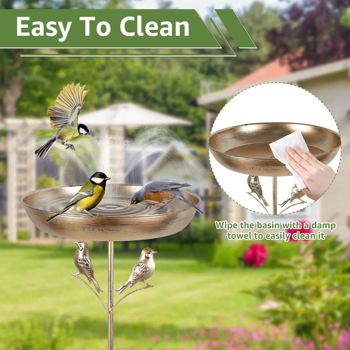 Standing Iron Bird Bath 5-Pronged Base – Garden Decor