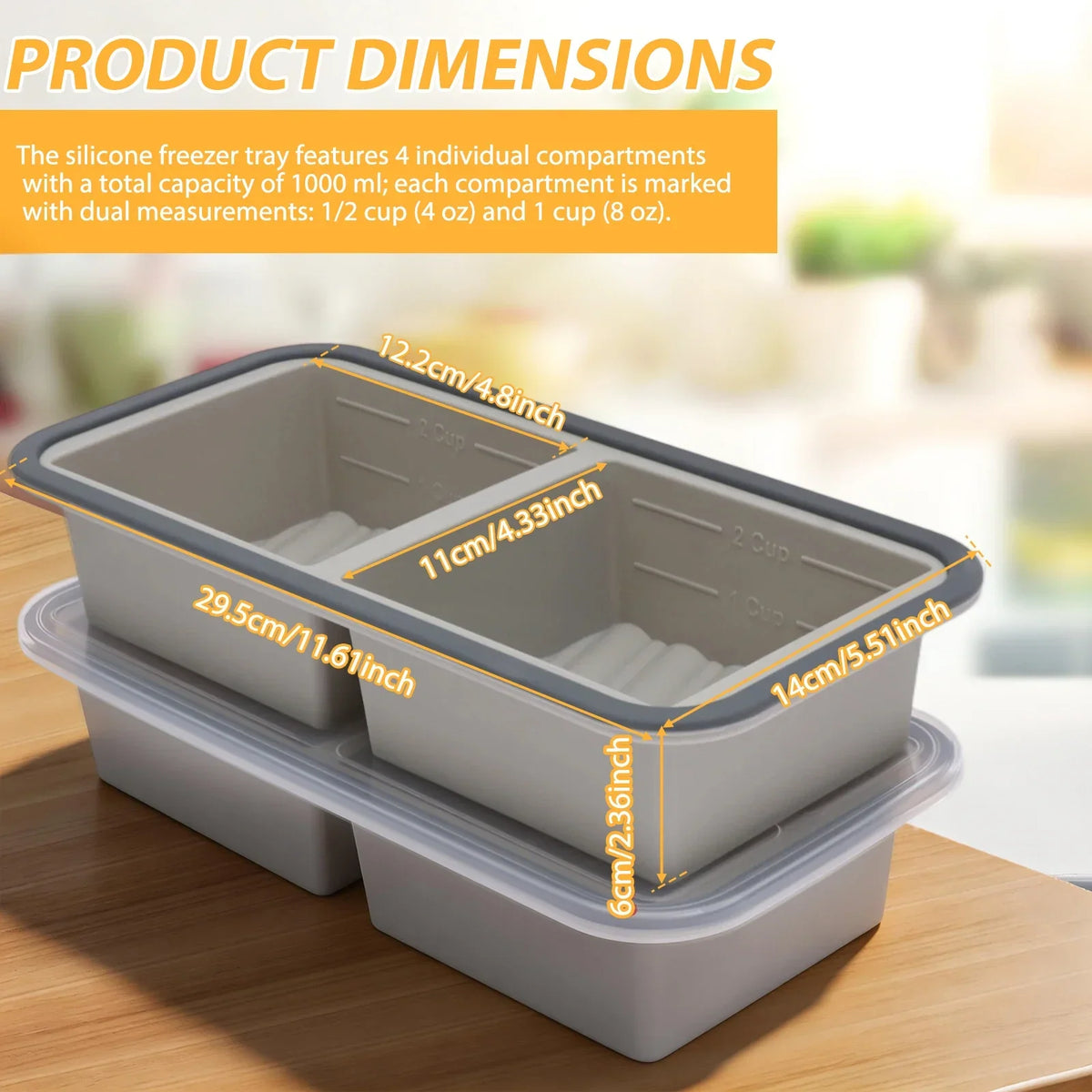 Silicone Freezer Mold with Lid – 2/4 Grid Food Tray 2-Pack