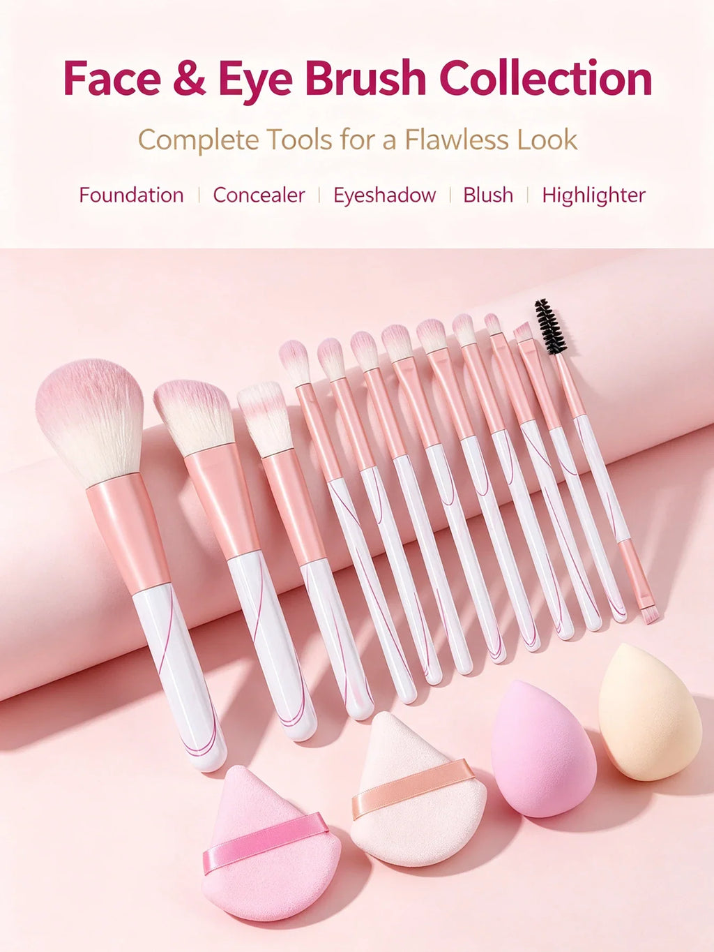 16-Piece Professional Makeup Brush Set with Dual-Use Sponge