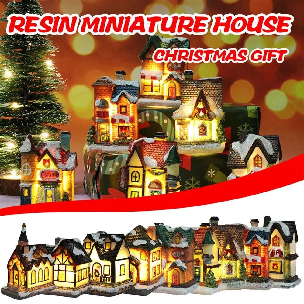 LED Miniature Christmas Village House Resin Ornament Decor
