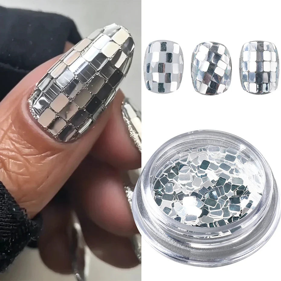Holographic Square Silvery Nail Art Sequins | DIY Paillette