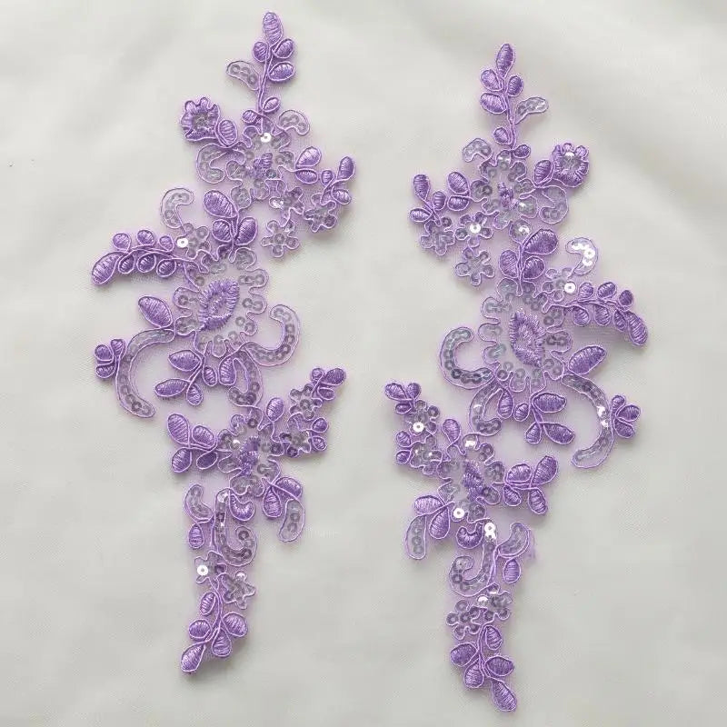Embroidered Sequin Lace Appliqué Patches – 1 Pair Floral DIY