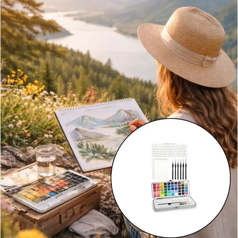 Watercolor Paint Set – 50 Colors, Brushes & Workbook for Travel