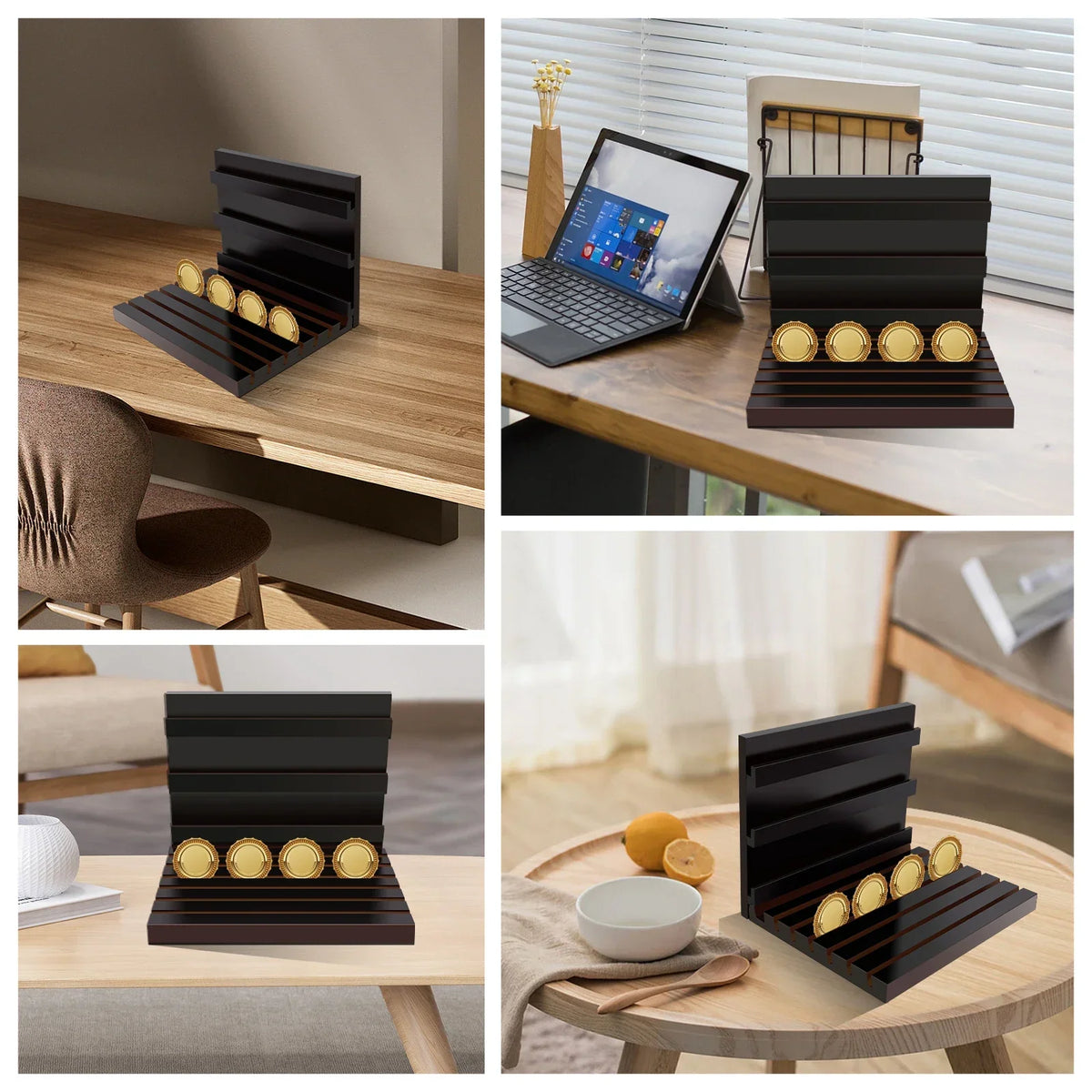 Wooden Coin Display Stand – Collector Shelf & Desk Organizer