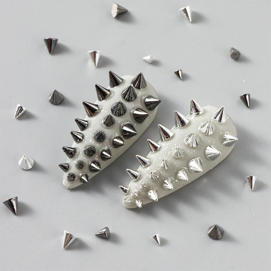 Punk Cone Spike Nail Charms – Gothic Metal Art Studs 6 Grid