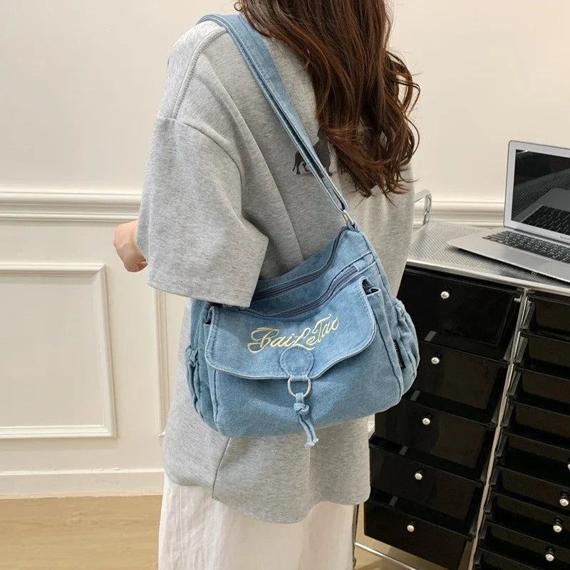 Vintage Embroidered Denim Crossbody Bag – Women's Sling Bag