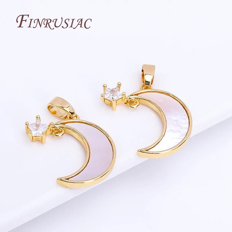 18K Gold Plated Zircon Star Shell Moon Pendant Charm for DIY