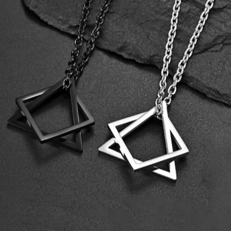 Men's Hip Hop Geometric Triangle & Square Pendant Necklace