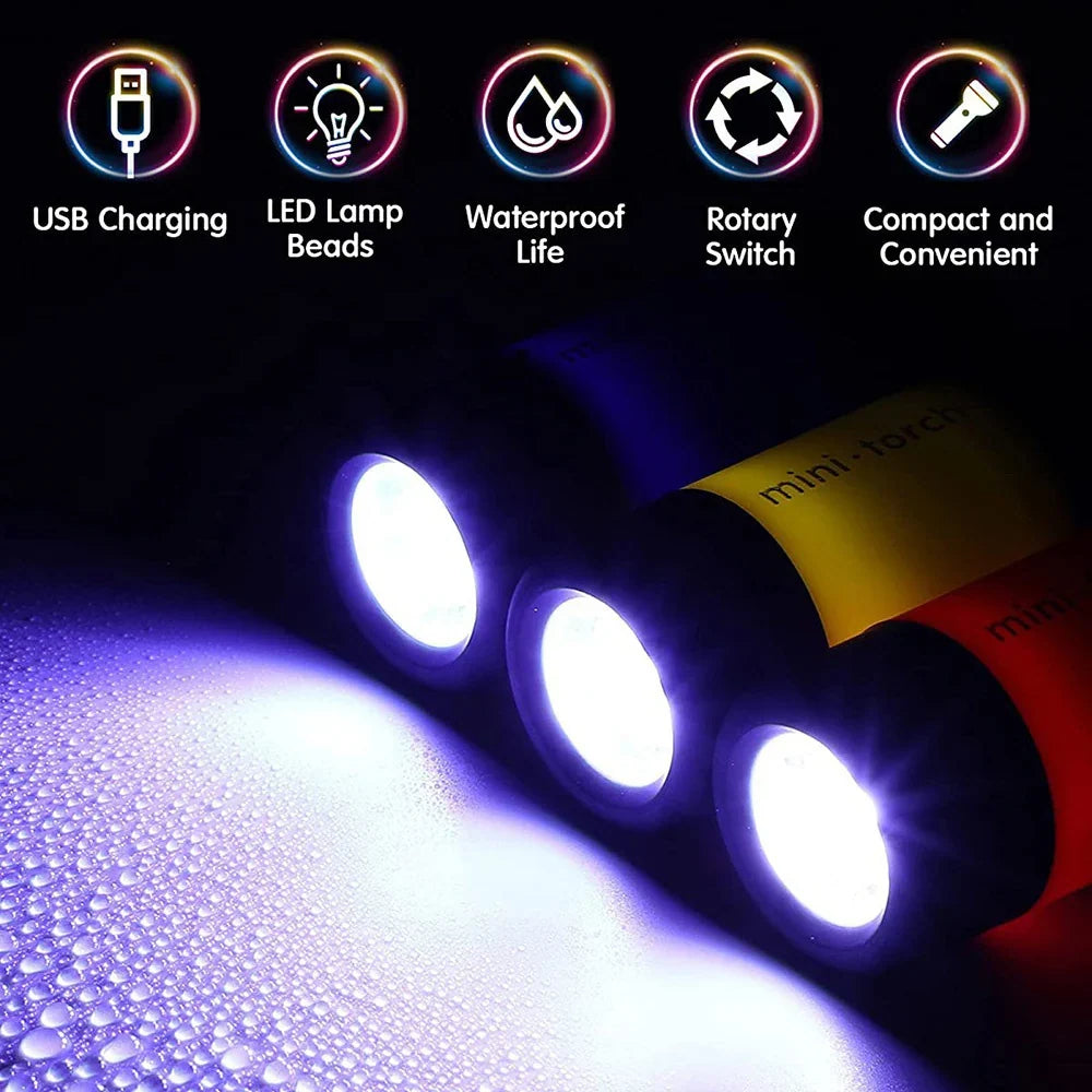 Mini LED Keychain Flashlight USB Rechargeable Waterproof EDC