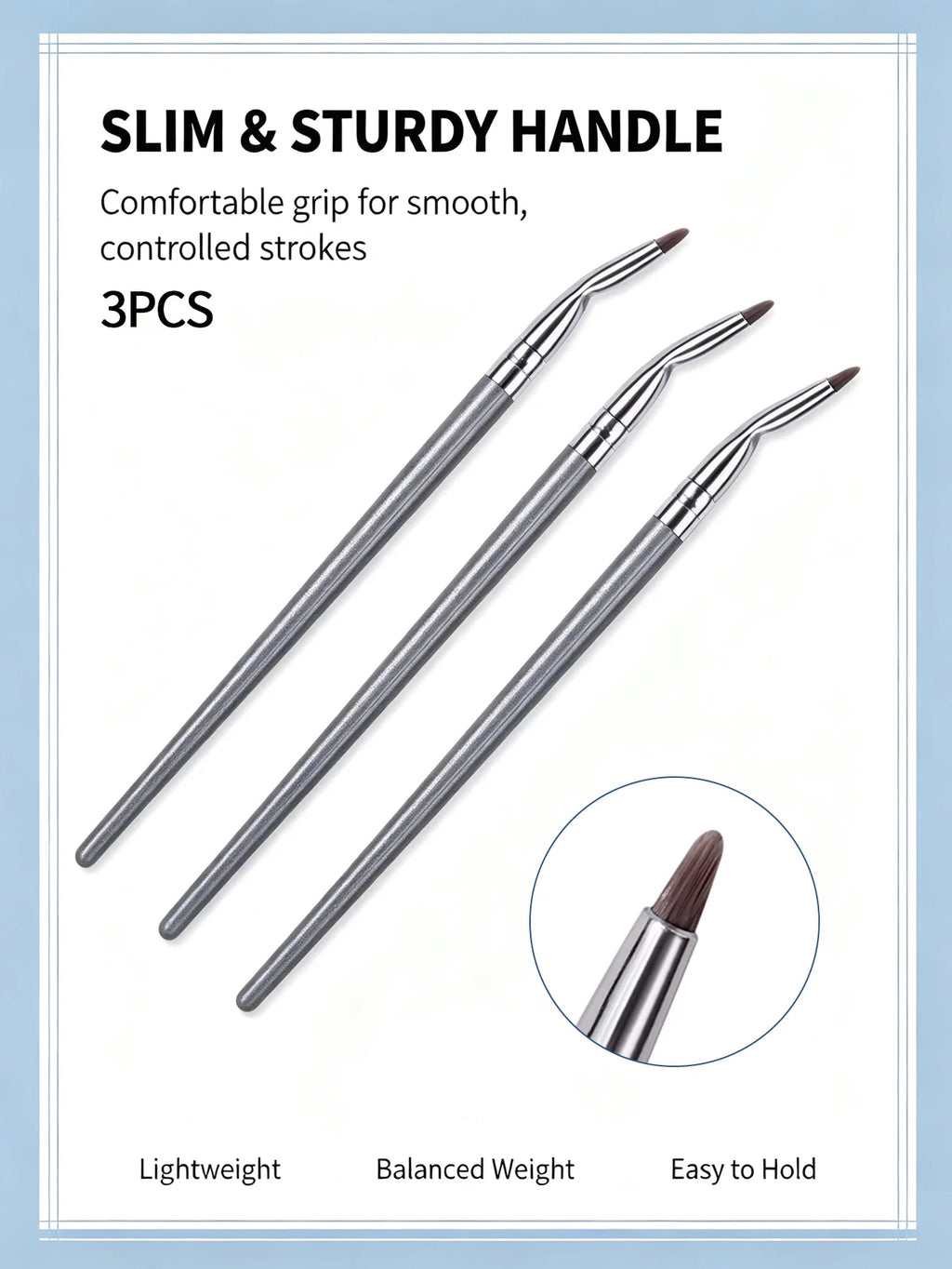 3-Piece Bent Eyeliner & Lip Brushes – Angled Precision Tip