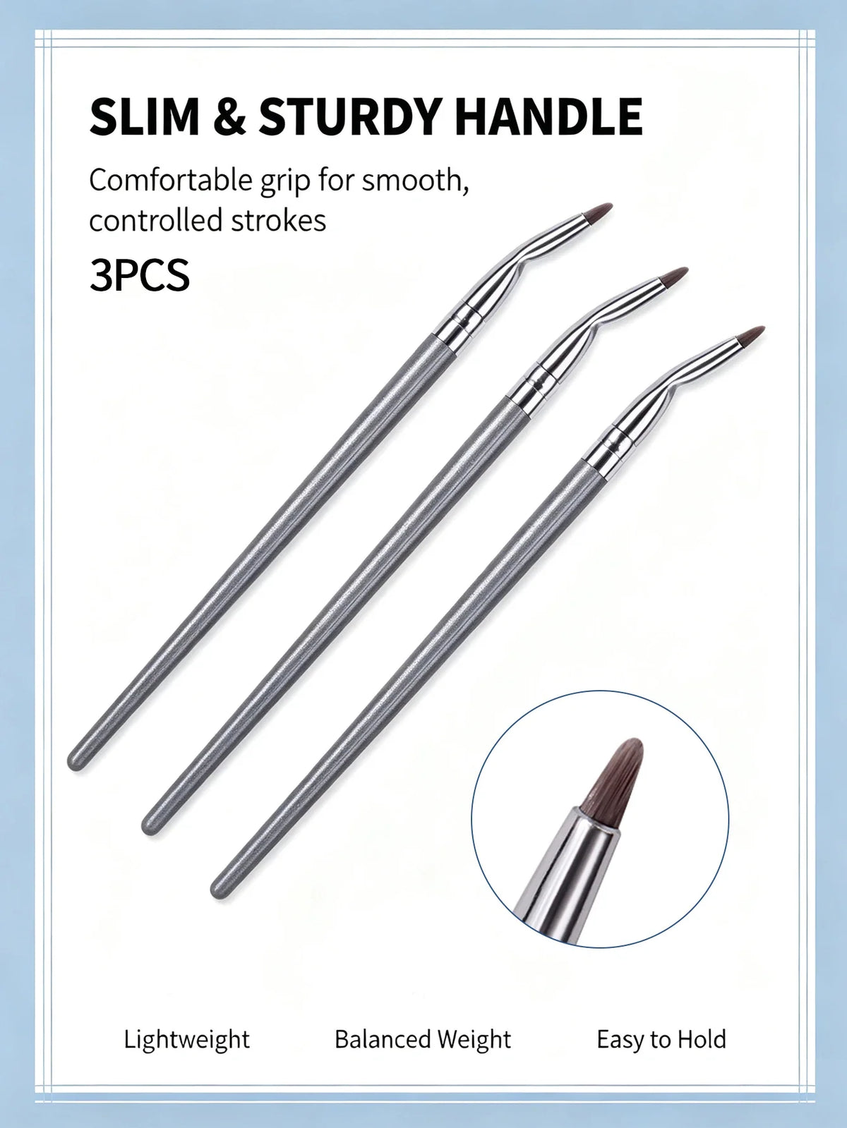 3-Piece Bent Eyeliner & Lip Brushes – Angled Precision Tip