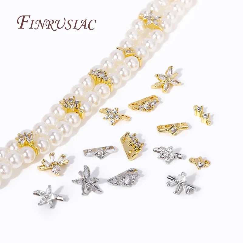 18K Gold Plated Zircon Flower Spacer Bars | 2/3 Hole Separators