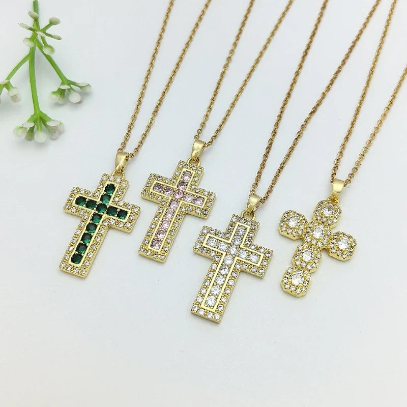 Women's Gold Cross Pendant Necklace | Stainless Steel Chain
