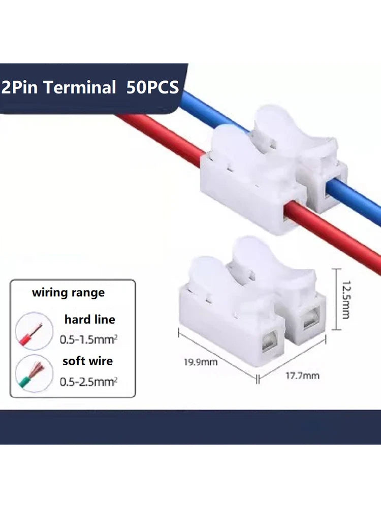 50Pcs Quick Wire Connectors Spring Clamp Screwless Terminal Block
