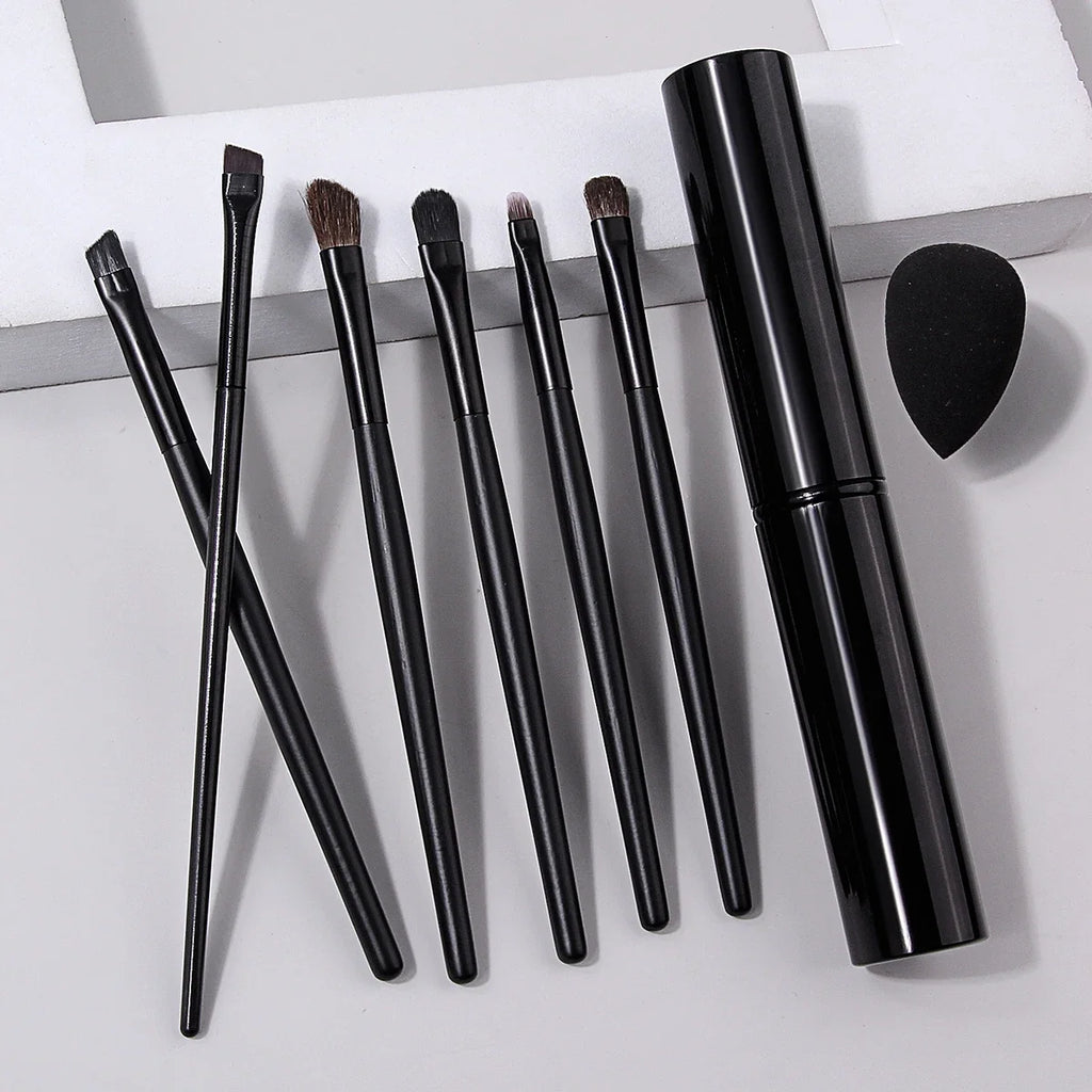 8-Piece Eyeshadow Brush Set with Storage Tube & Sponge