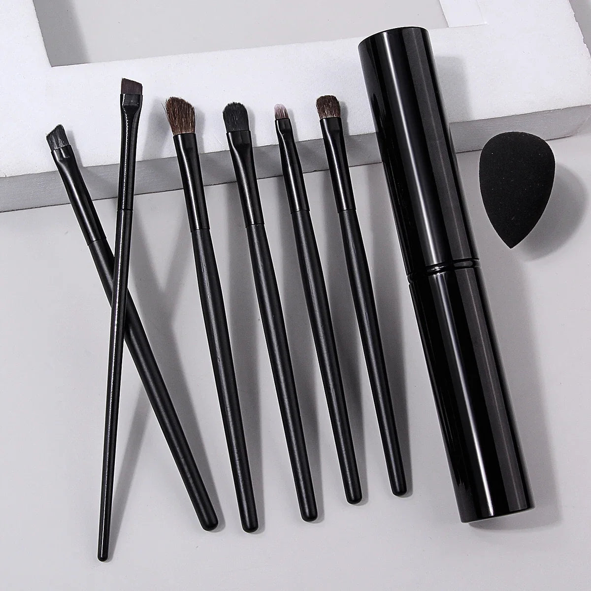 8-Piece Eyeshadow Brush Set with Storage Tube & Sponge