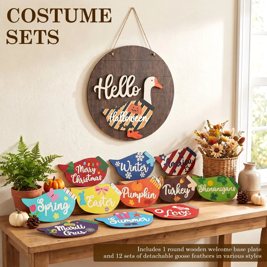 Interchangeable Wooden Goose Decor – 12 Seasonal Costumes