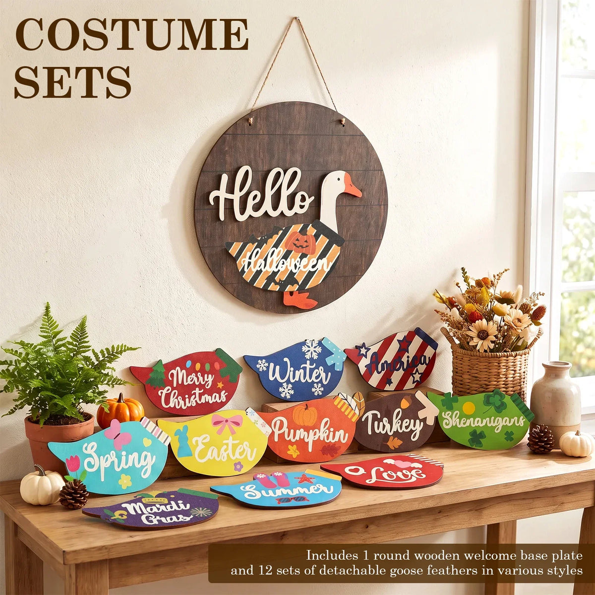 Interchangeable Wooden Goose Decor – 12 Seasonal Costumes