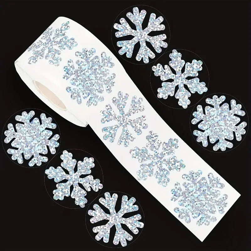 500PCS Laser Silver Snowflake Stickers Roll – Party & Envelope Seal