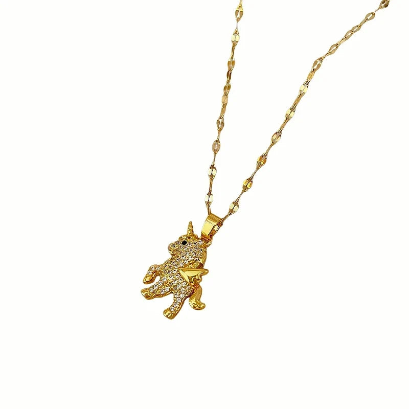 Zircon Unicorn Pendant Necklace | Gold-Plated Women's Jewelry