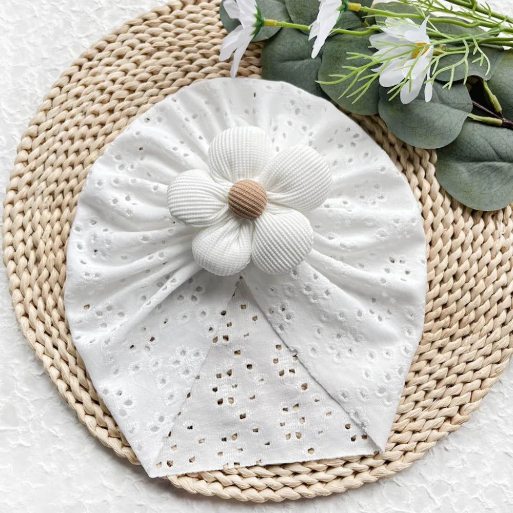 Soft Breathable Baby Girl Flower Knit Hat | Toddler Headwrap