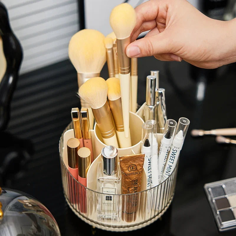 360° Rotating Makeup Brush Holder – Bear Lid, 7 Compartments