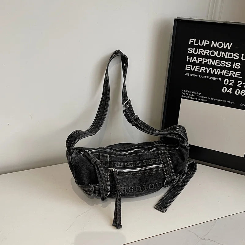 Denim Dumpling Crossbody Bag Wide Strap – Nixie Women's Bag