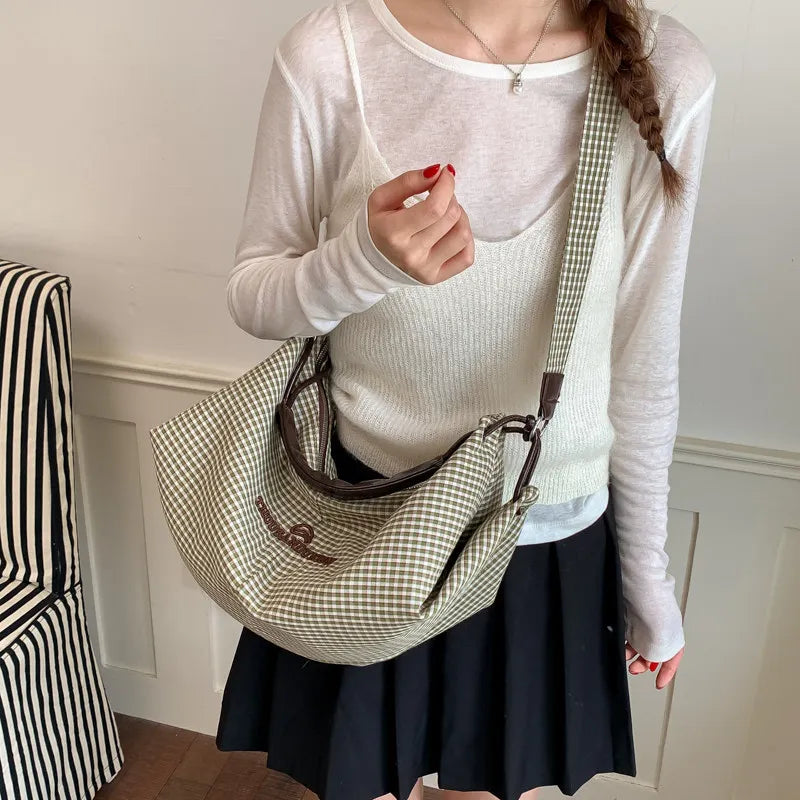 Nixie Retro Plaid Tote Bag – Large Capacity Women's Shoulder Bag