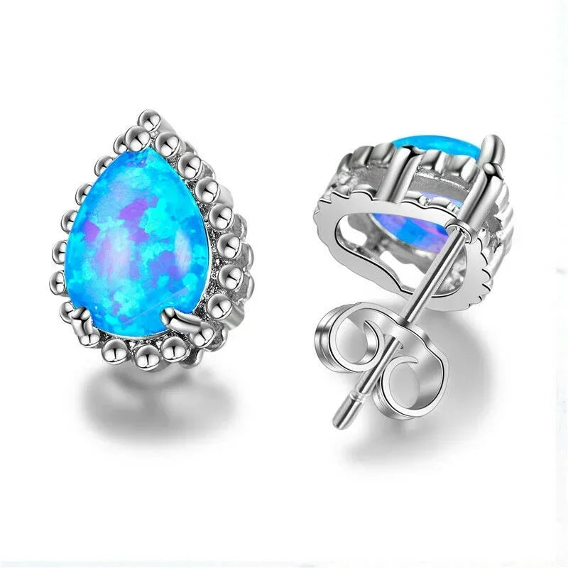 White Simulated Opal Drop Earrings – Trendy Dangle Studs