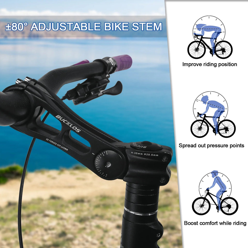 BUCKLOS Adjustable Bike Stem 3D Forged Aluminum 90–145mm
