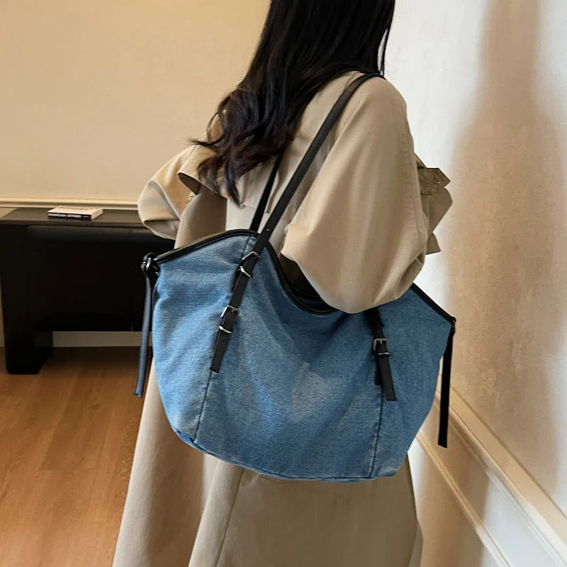 Nixie Denim Tote Bag – Large Women's Shoulder Bag for Work