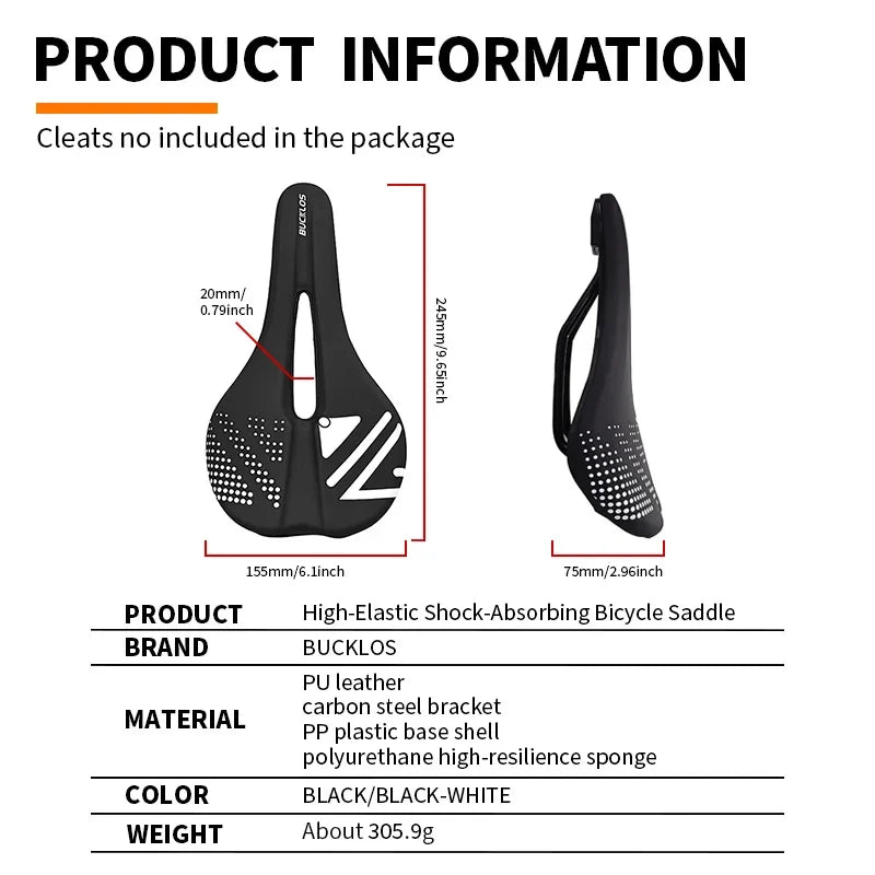 BUCKLOS Breathable MTB Road Bike Saddle – Unisex Cycling Seat