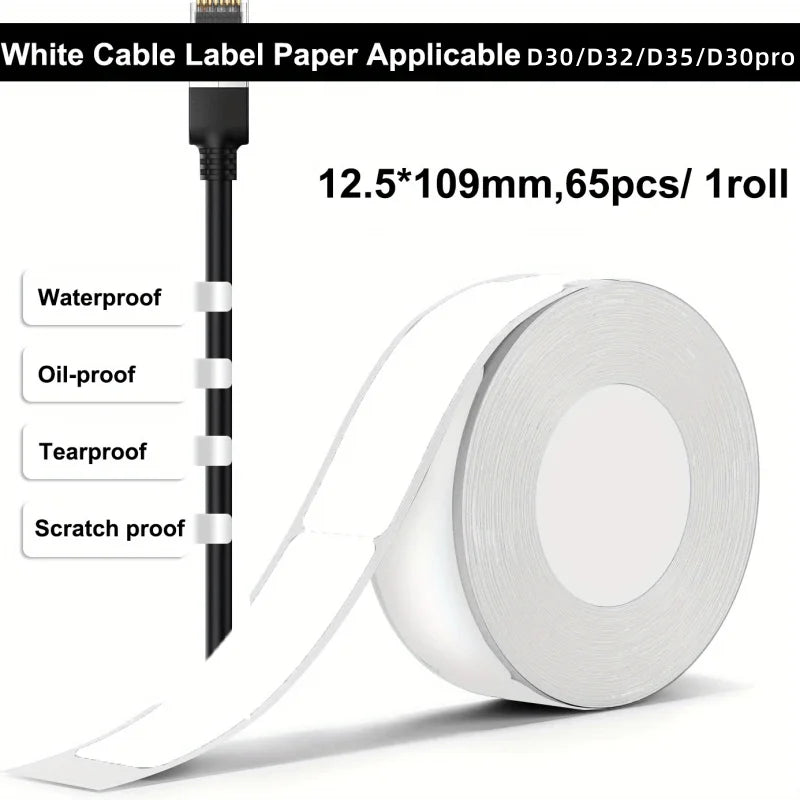 Thermal Cable Label Rolls for Phomemo D30/D32/D35 Printer